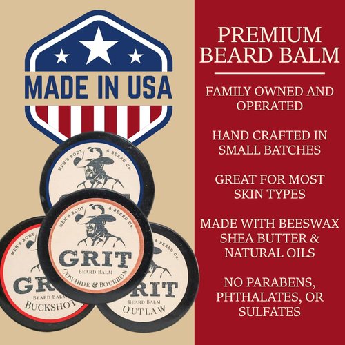 GRIT Beard Balm Outlaw - All-Natural Leave-In Conditioner for Men | Styles, Strengthens & Softens Beards (1.6 oz)