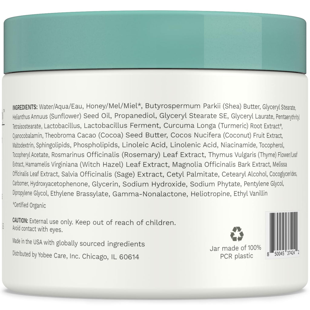Yobee Body & Face Cream for Dry, Itchy Skin, Eczema & Psoriasis, Dermatologist Formulated, Probiotics, Honey, Turmeric, Vitamins B12 & E, Ceramides, Shea Butter, Fragrance Free, For Kids & Adults