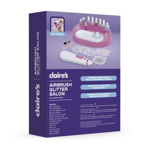 Claire's Kids Nail Art Kit, 67-Piece Airbrush Glitter Salon Nail Charms & Accessories Set, Polish, Press-On Nails, Stickers, Wraps, Girl Toys & Beauty Activity, Manicure Fashion Gift for Girls Age 8+