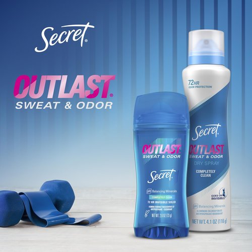 Secret Outlast Antiperspirant Deodorant for Women, 72hr Sweat & Odor Protection, PH Balancing Minerals, Invisible Solid, Completely Clean Scent, 2.6 oz (Pack of 4)
