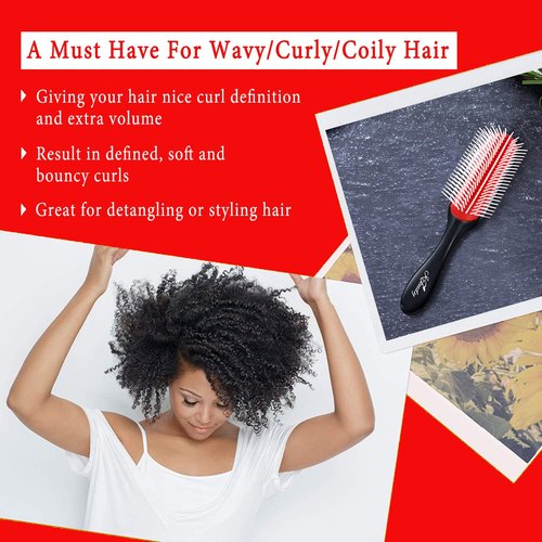 KTKUDY Curly Hair Brush - 9 Row Detangling & Defining Brush for Wavy, Curly, Coily Hair - Black