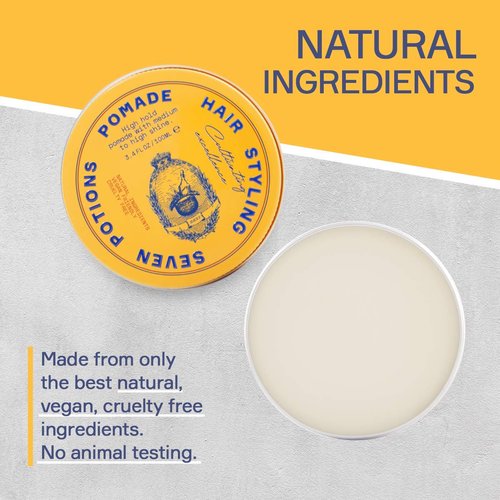 Seven Potions Men’s Hair Pomade - High Shine & Hold | Water-Based, Vegan & Cruelty-Free - 3.4 fl oz / 100ml