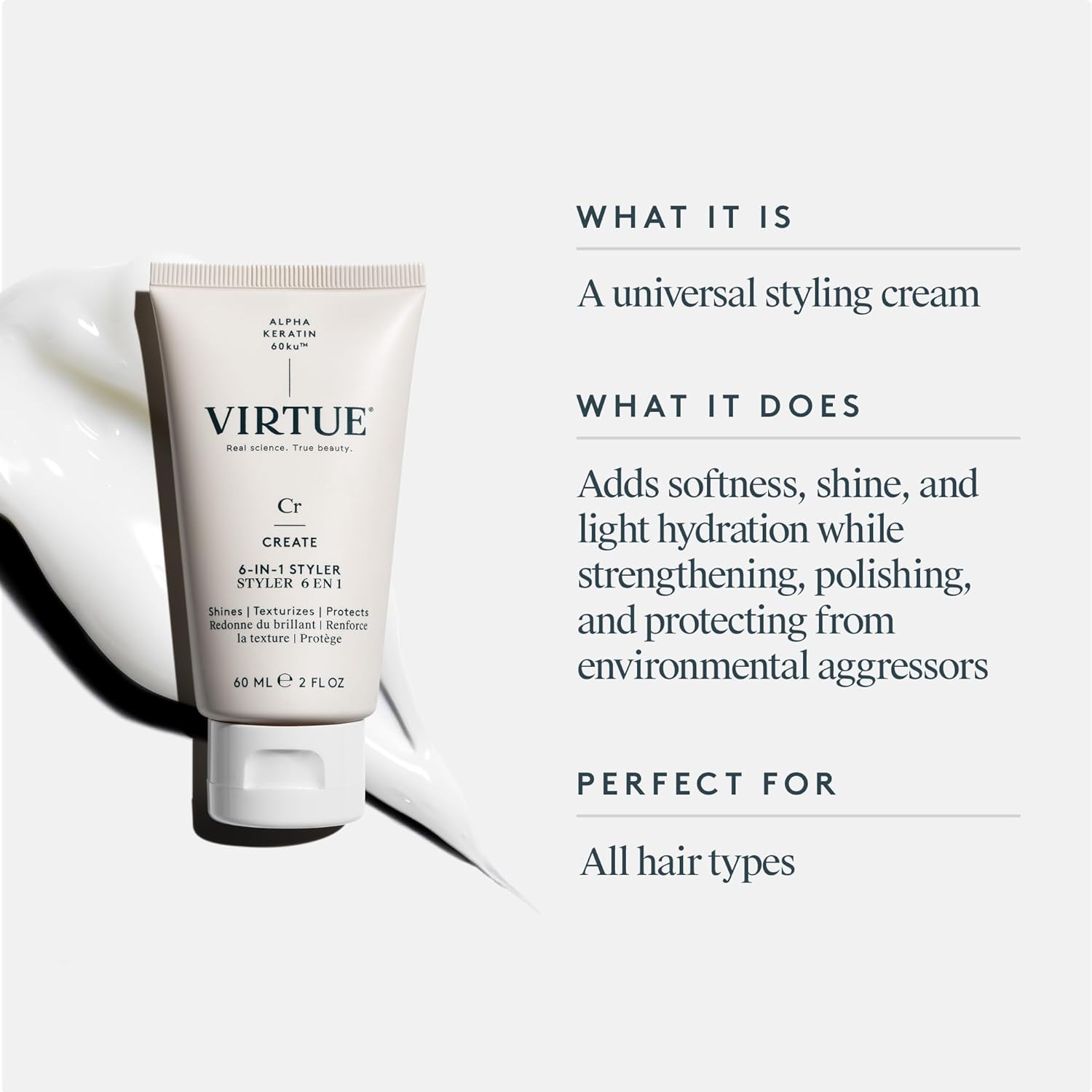 Virtue 6-in-1 Hair Styler | Versatile Styling Cream with Heat Protection for All Hair Types