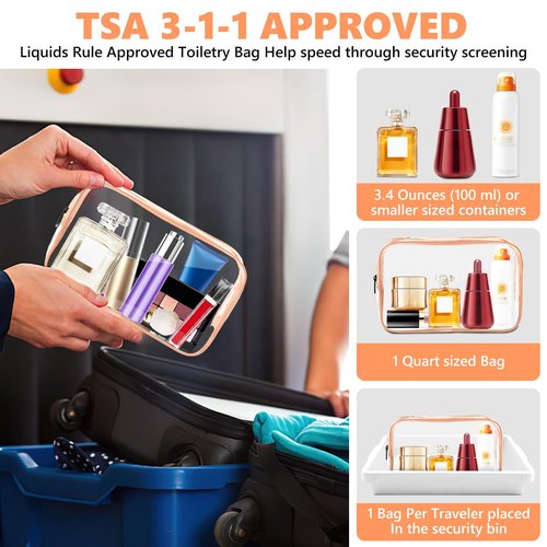 AURUZA Clear Makeup Bag,Portable Travel Toiletry Bags with Zipper, TSA Approved Clear Organizer Bags, PVC Cosmetic Pouch for Airport Airline Compliant