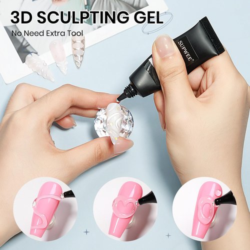 SUPWEE Solid Builder Gel for Nails 3D Nail Sculpture Gel and Nail Rhinestone Glue 3d Gels Nails Art Clear Hard Gels for Christmas Home DIY Manicure