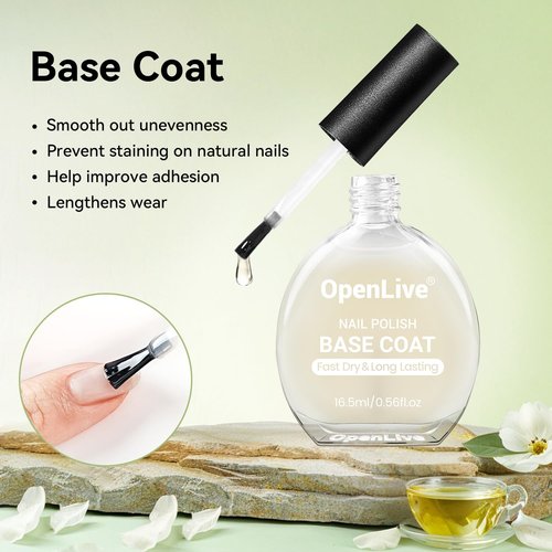 OpenLive Nail Polish Set - Quick Dry Base & Top Coat, 16.5ml | High-Gloss Finish for DIY Nail Art