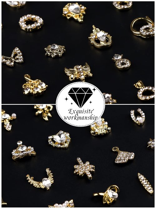 EBANKU 48 PCS 3D Nails Art Rhinestones Luxury Shiny Nail Diamonds Rhinestones Metal Nail Jewels for Alloy Nail Decorations