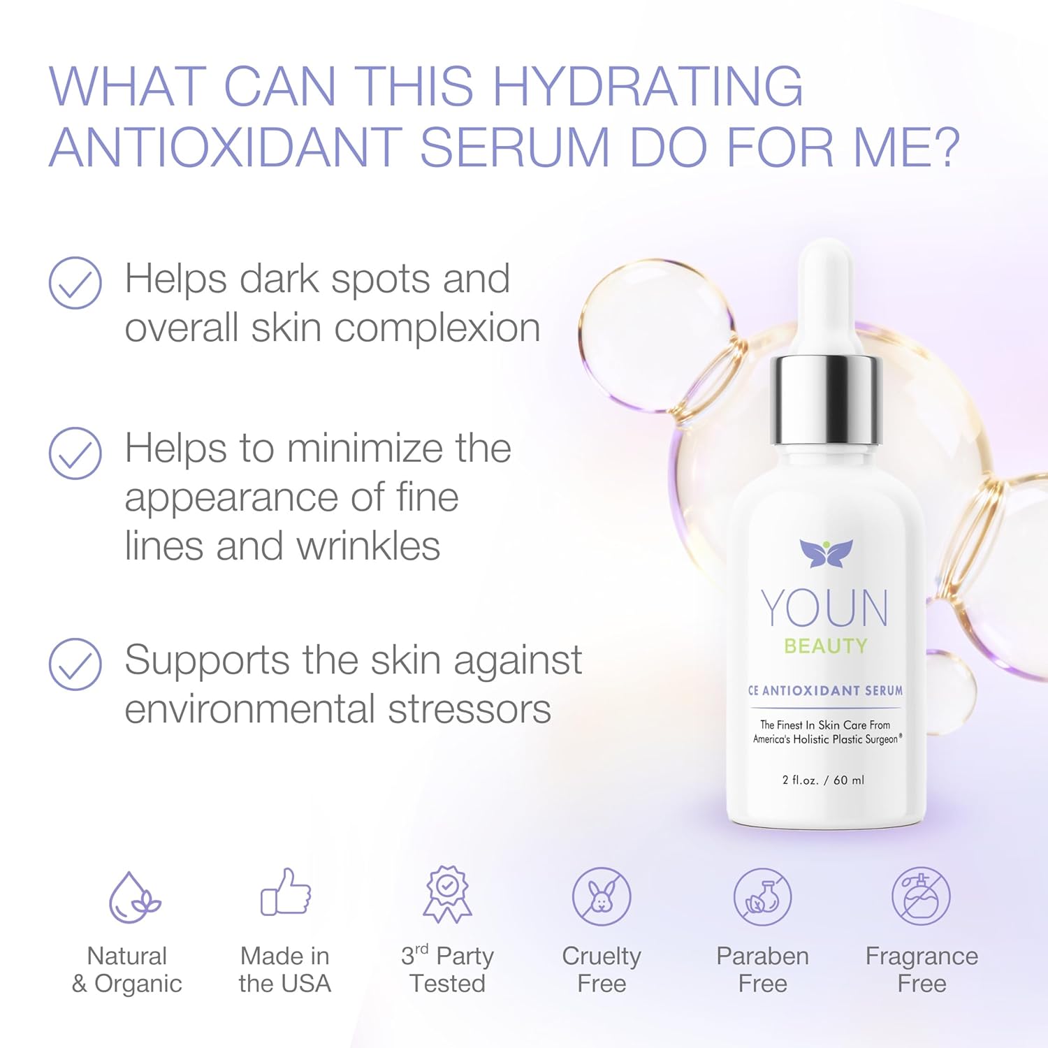 YOUN Beauty 20% Vitamin C Face Serum - Hydrating Formula with Hyaluronic Acid & Vitamin E | 60 ml