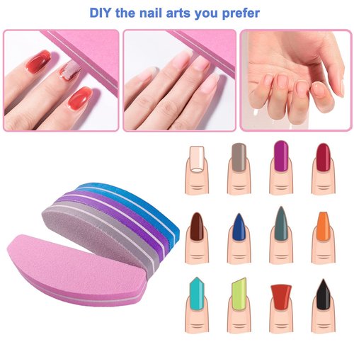 Nail Buffers (40 pcs), Buffer Block Nail Files Bulk for Acrylic Nails and Natural Nails Double Sided 100/180 Grit Portable Washable Sanding Buffing Buffers Arc Shape (40Pcs Multicolor)