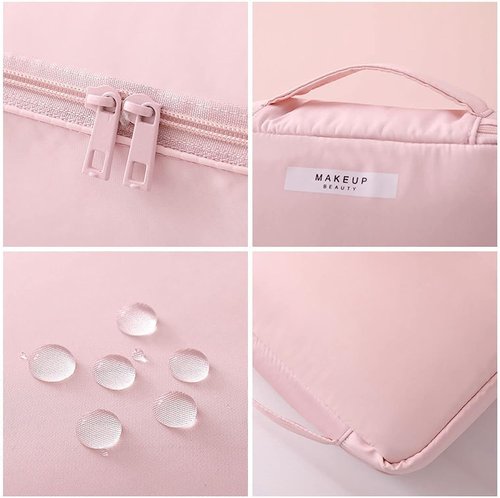 Aucuu 2Pc Makeup Bag, Large Cosmetic Bag, Cosmetic Bag, Portable Makeup Organizer Bag, Travel Makeup Bag for Women Girls(Pink)