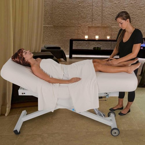 EarthLite Ellora Electric Lift Massage Table - Manual Tilt, Made in USA, 32" x 73", Vanilla Crème