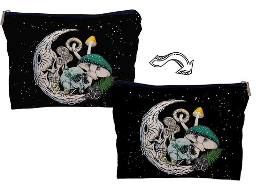 Lacosu Gothic Skull Moon Colourful Mushroom Makeup Bag,Halloween Skull Skeleton Cosmetic Makeup Bag for Women Girls,Gifts for Gothic Lovers Teens Women Girls Daughter Sister Friends