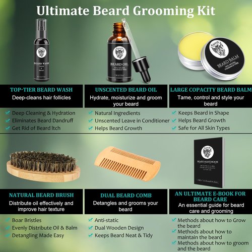 Birthday Gifts for Men - Beard Kit w/Beard Oil & Balm, Beard Brush & Comb, Beard Wash/Shampoo for Men's Self-care, Anniversary | Birthday Gifts for Him Husband Boyfriend Dad Son Friend Brother