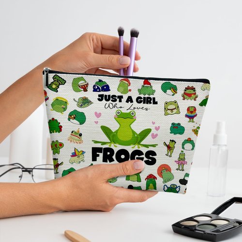 Cute Makeup Bag Frog Purse for Women Who Loves Frogs, Frog Stuff Birthday Frog Lover Gifts for Women Daughter Sister Besties Coworker Friends Toiletry Cosmetic Bag Zipper Travel Organizer Pouch -FS240