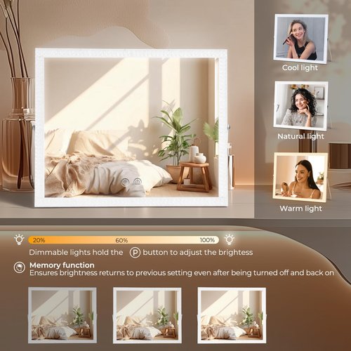 homtang Vanity Mirror with Lights,RGB & 3 Dimmable Light Modes Makeup Mirror with Touch Control,Light Up Mirror for Desk,360°Rotation,17x22 Inch