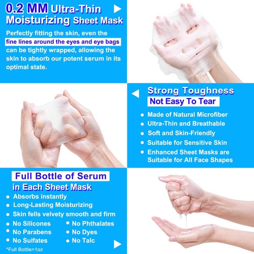 MISSEDSEN Collagen Face Mask with Hyaluronic Acid, Vitamin E Oil for Skin Care Hydrating, Moisturizing, Brightening & Anti Aging Face Masks Skincare for Oil, Dry, Acne, Sensitive All Skin Types 25PCS