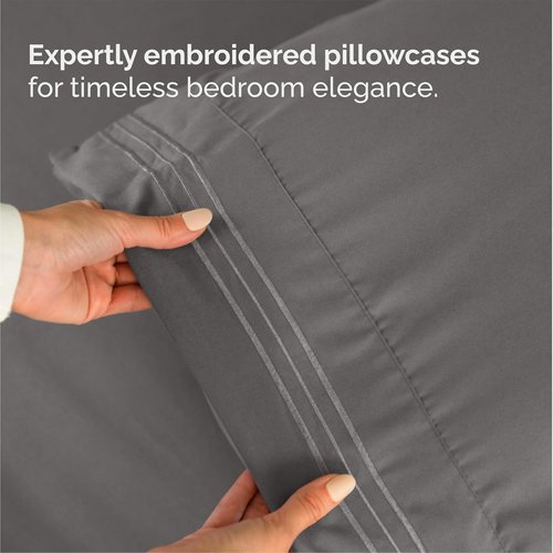 Queen Size 4-Piece Sheet Set - Comfy Cooling Bed Sheets for Luxurious Sleep | Deep Pockets, Soft & Wrinkle-Free - Dark Grey