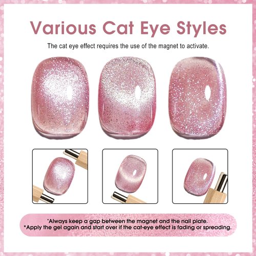 CANNI 8 Pcs 9 ML Cat Eye Gel Nail Polish Set, Red Pink Blue Green Yellow Glitter Rainbow Holographic Cat Eye Gel Polish Kit with Magnet Shimmer Colors Nail Art Manicure Salon DIY Gifts