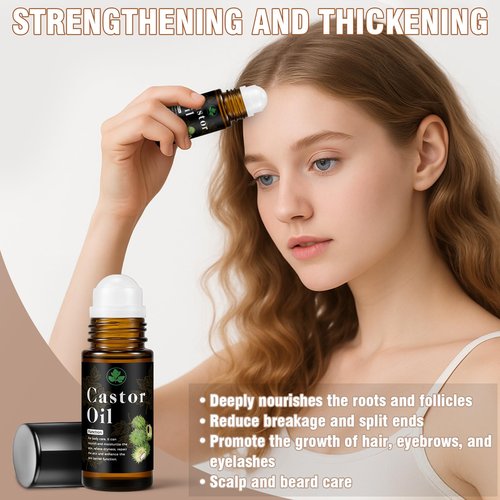 Organic Castor Oil Roll on – 100% Pure & Cold Pressed Organic Castor Oil for Face, Body, Hexane Free, Glass Bottle – Hair & Eyelashes Growth, Moisturize Skin, 1fl oz