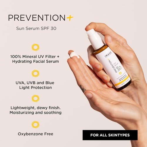 IMAGE Skincare Prevention+ Sun Serum SPF 30 - Mineral Sunscreen for Face, Non-Comedogenic, Travel Size 1 Oz