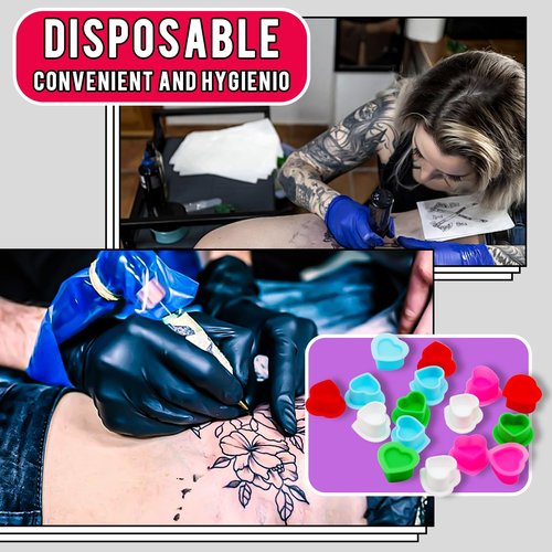 Tattoo Ink Caps Silicone Tattoo Cups Red 200 Pcs with Base for Tattoo, Ink Caps for Tattooing Microblading Tattoo Supplies