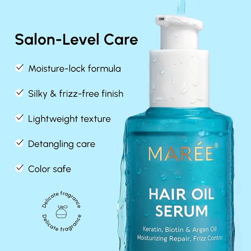 MAREE Hair Oil | Frizz Control Serum with Argan Oil, Keratin & Biotin for Dry, Curly Hair