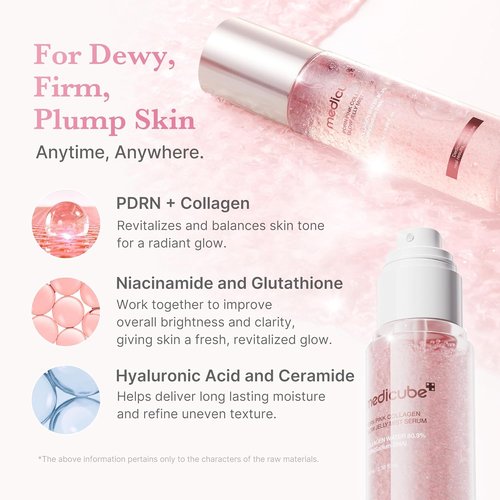 Medicube Jelly Mist Serum - Pink PDRN Collagen Glow Spray with Niacinamide & Hyaluronic Acid | 3.38 fl. oz for Radiant, Hydrated Skin