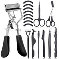 17 Pcs Eyelash Curlers Kit Lash Curler Eyelash Comb Seperator Extension Tweezers Eyebrow Brush Scissors False Eyelashes Applicator Eyebrow Trimmer Silicone Refills Pads for Women(Black)