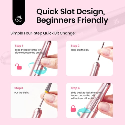 Beetles Electric Nail Drill Cordless, 35 Adjustable Speeds Portable Nail Drill Rose Gold Long Battery Life Polishing Set Professional Nails Machine Kit Manicure Pedicure Tools for Home Salon Use