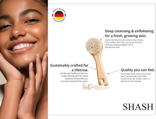 SHASH Since 1869 Exfoliating Face Brush - Sustainable Scrub for Glowing Skin | Medium Horse Hair Bristle