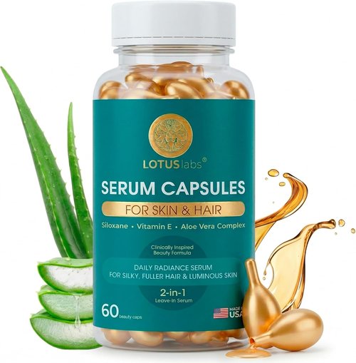 Skiennix Vitamin E Capsules - 2-in-1 Leave-In Anti-Frizz Hair Serum & Face Glow - 60 Lightweight, Non-Greasy Capsules