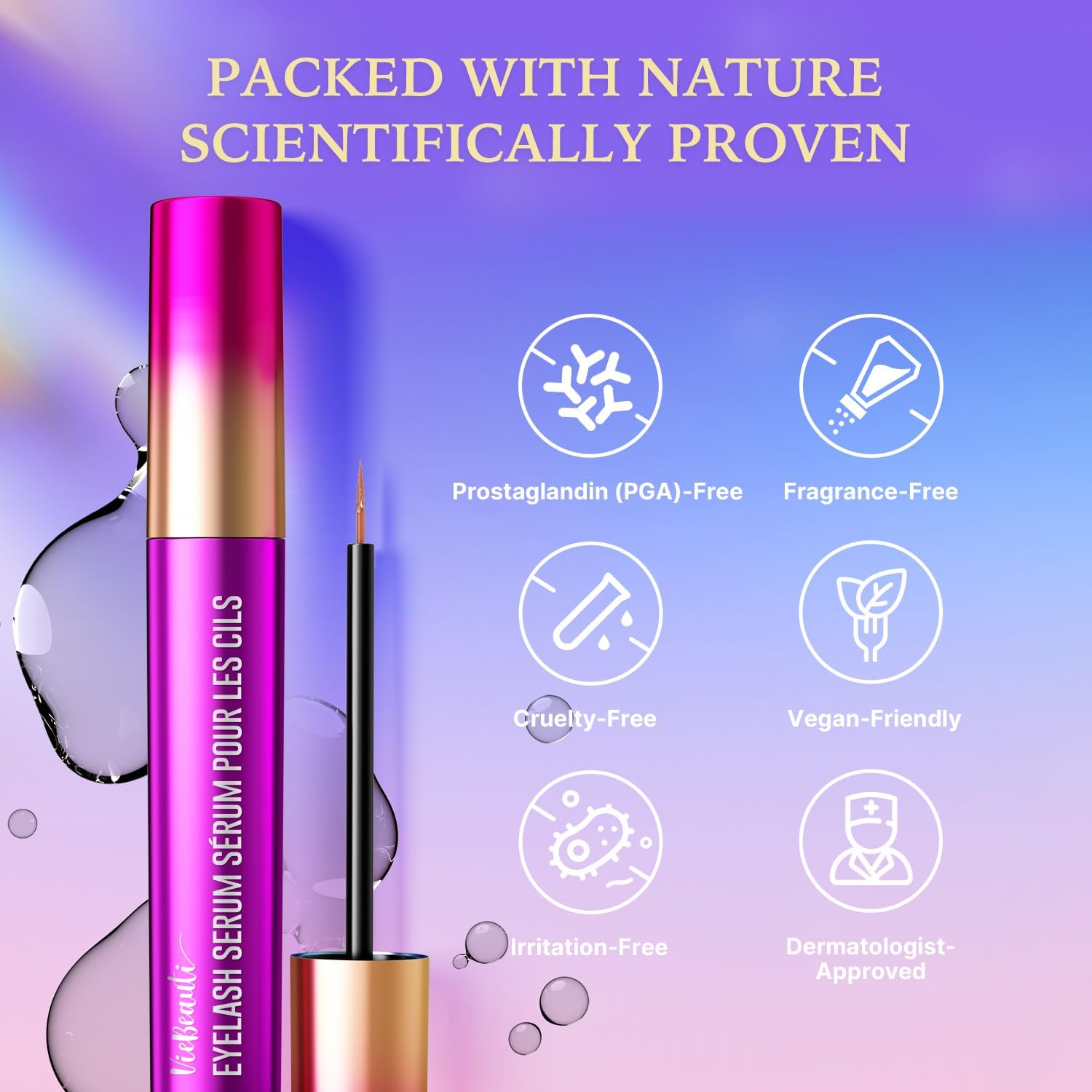 VieBeauti Eyelash Growth Serum - Advanced Formula for Longer, Fuller Lashes | Vegan & Cruelty-Free, 3mL