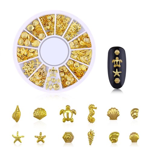 DANNEASY 6 Boxes 3D Gold Nail Charms for Summer Women Nail Jewels Metal Shell Cross Butterfly Nail Art Charms Nail Studs Nail Jewelry for Acrylic Nails DIY Craft Nail Decoration
