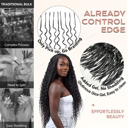 RHEANNA Pre-Divided Curly Bulk Human Hair For Boho Braids Loose Deep Wave Bulk Human Hair For Braiding Double Drawn Extensions (160 Roots)20inch/50g