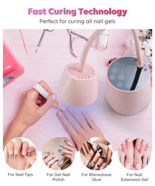 DAQVQ UV Nail Lamp, UV Light for Gel Nails Polish, Rechargeable 2 in 1 Mini Nail Light and LED Desk Lamp with 4 Timers, Auto Sensor & Fast Curing, Gooseneck Nail Light for Home DIY Salon Use