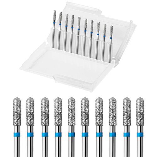 10pcs Safety Round Barrel Cuticle Drill Bits, Carbide Diamond Nail Bits for Dead Skin Removal&Nail Shaping, 3/32'' Two Way Rotate, Professional Manicure Pedicure Salon Tools, Medium-M
