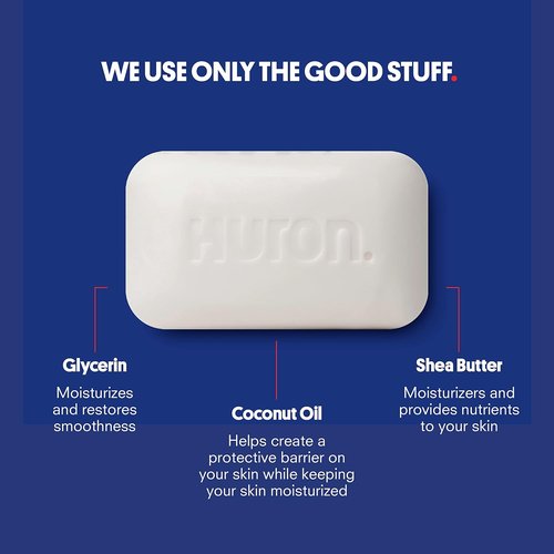 Huron Bar Soap - Hydrating Cleansing Bars with Sandalwood & Amber Scent | Moisturizing 5 oz (Pack of 3)