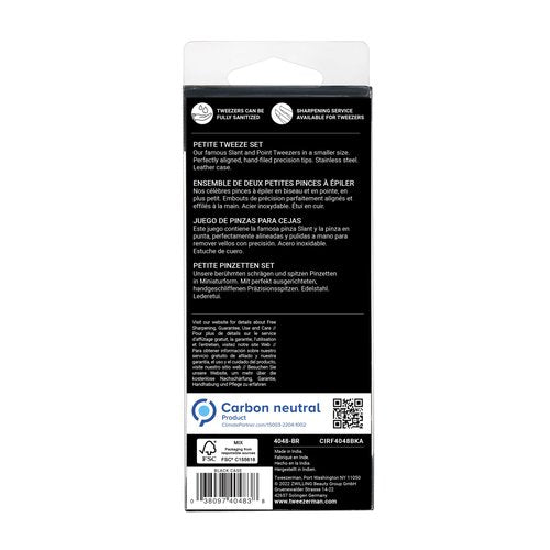 Tweezerman Petite Tweeze Set with Travel Case - Point and Slant Tweezers, Tweezers for Travel (Black Case), (Pack of 2)