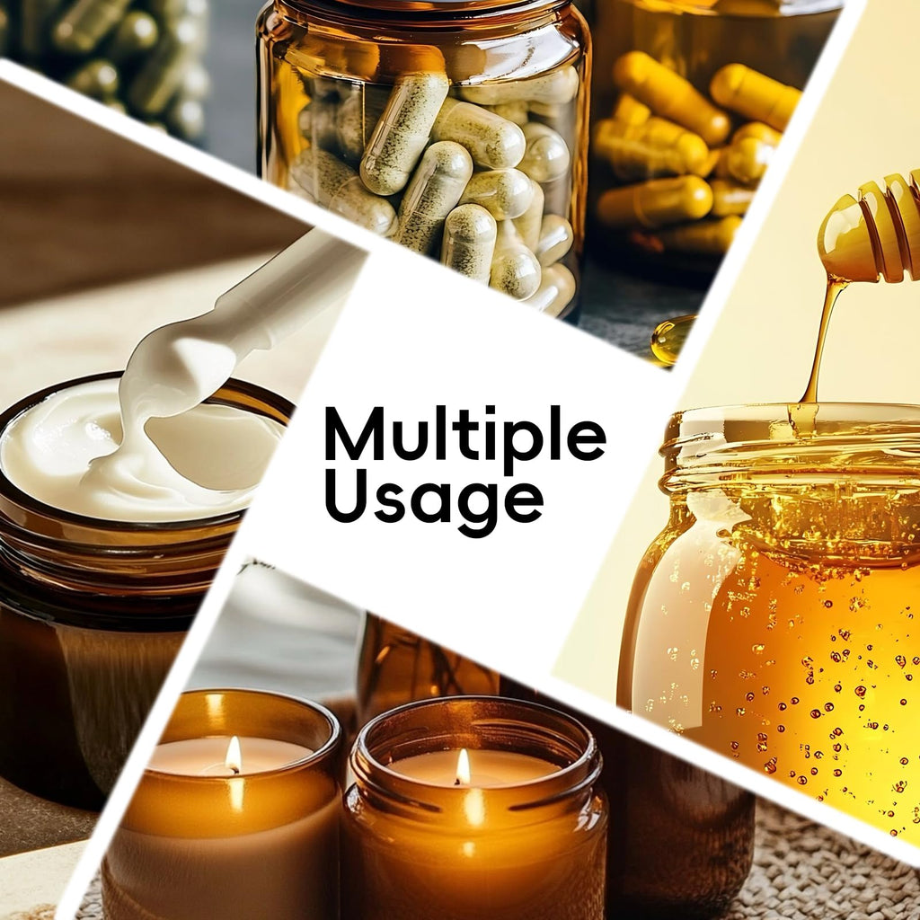 Yokodaza 15 Pack 4 oz Glass Jars with Lids, Amber Refillable Containers with Inner Liners - Empty Cosmetic Jars with Labels & Spatulas for Makeup Lotion Candles Jam Storage