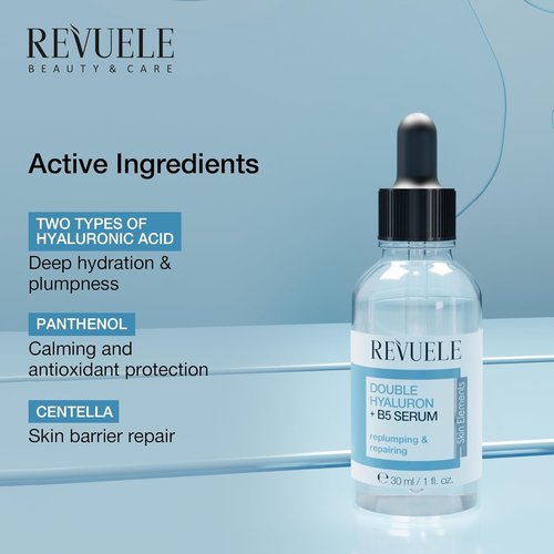 Revuele Double Hyaluron + B5 Serum - Hydrating Face Serum with Hyaluronic Acid | 1 fl. oz