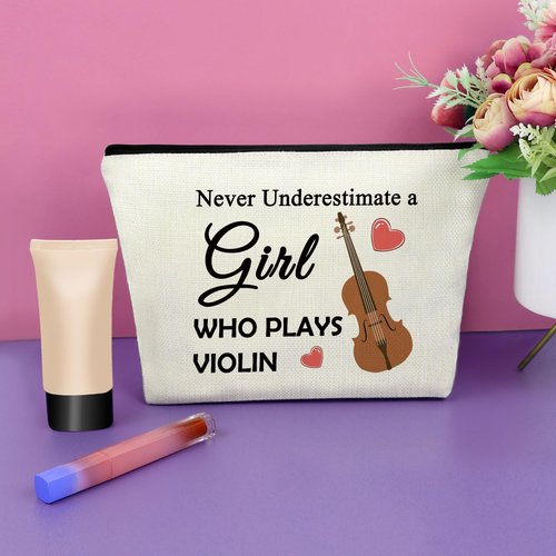 Sazuwu Violin Gifts Women's Makeup Bag Cosmetic Bag for Violin Players Lovers Teachers Music Enthusiasts Violinist Appreciation Graduation Birthday present travel pouch