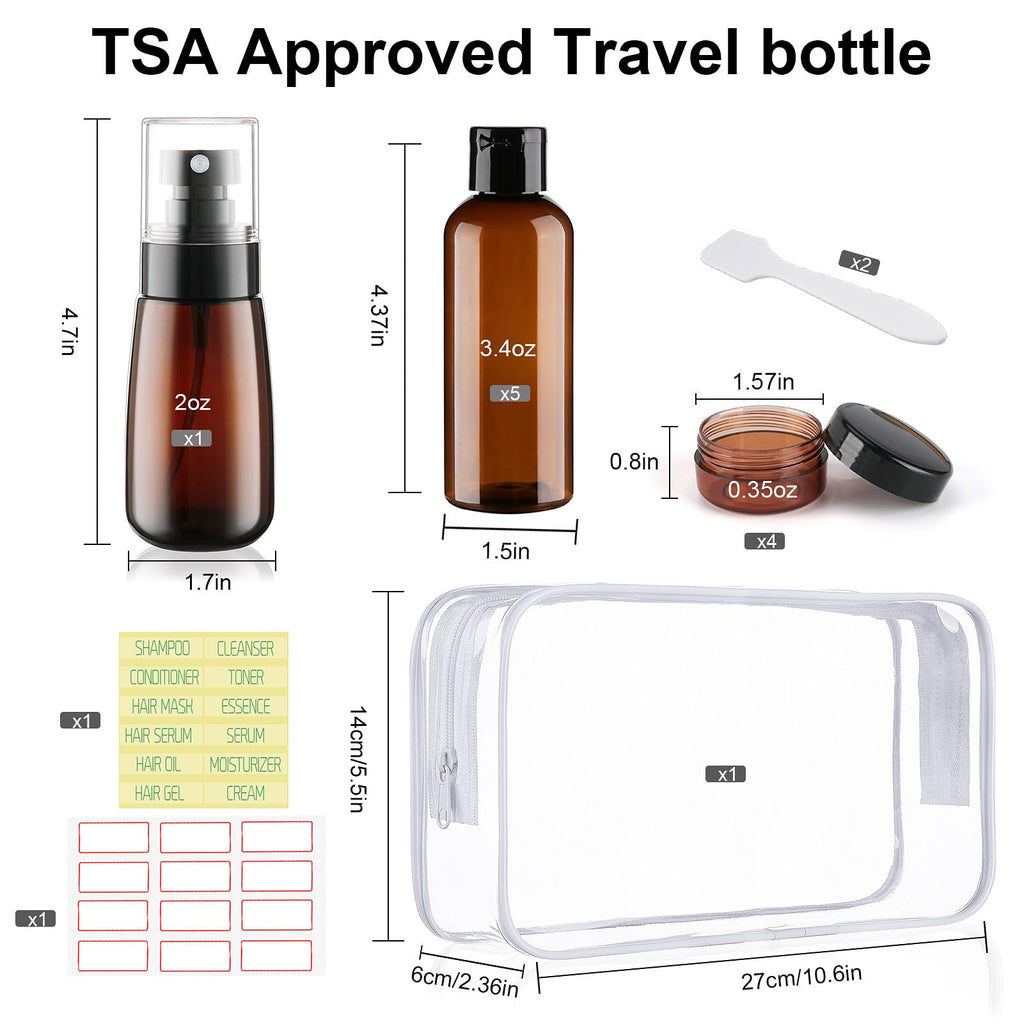 Wowang Travel Bottles for Toiletries 10 Pack 3.4oz Travel Size Containers TSA Approved Leak Proof Shampoo and Conditioner Bottles Plastic Squeeze Bottle Traveling Essentials Accessories(Brown)