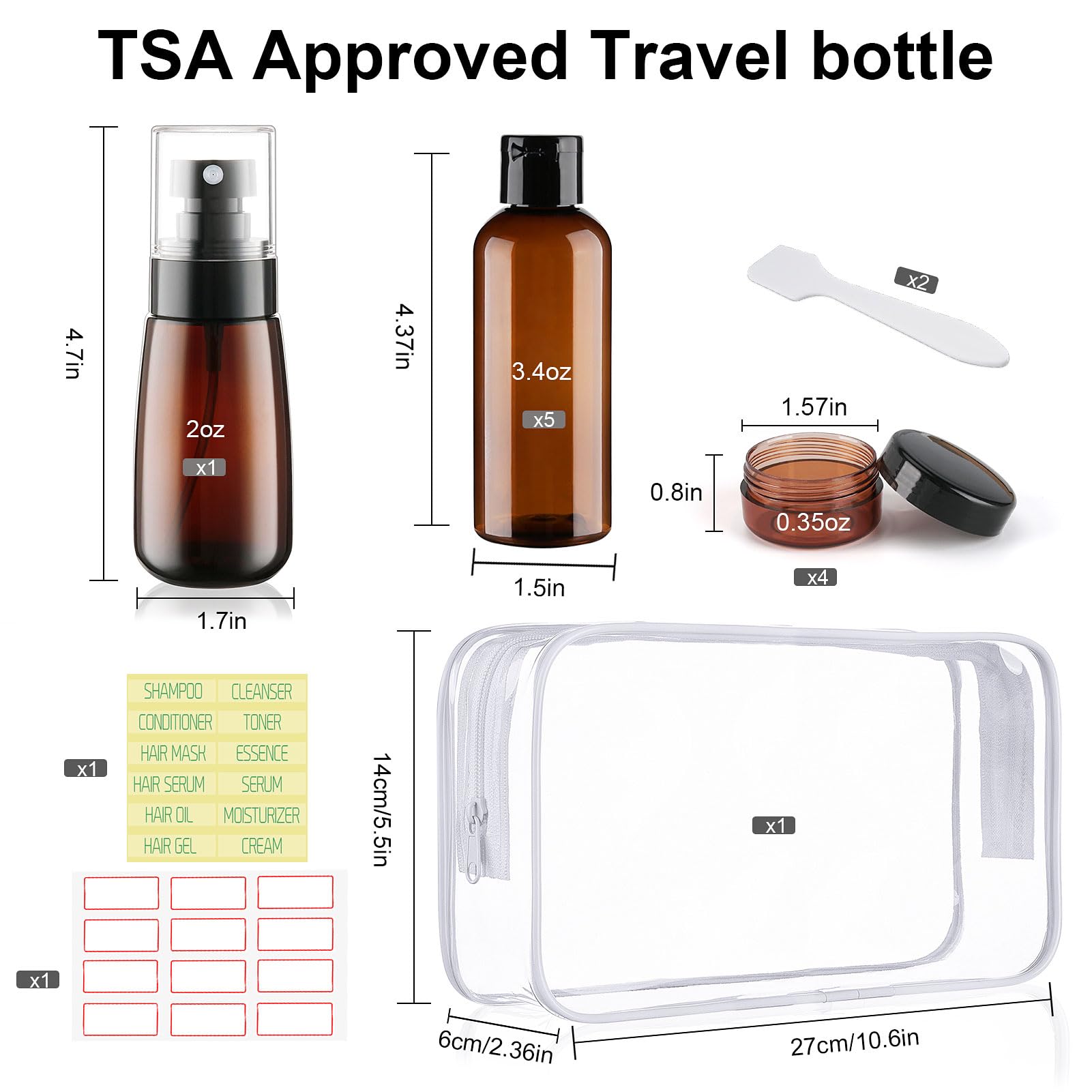 Wowang Travel Bottles for Toiletries 10 Pack 3.4oz Travel Size Containers TSA Approved Leak Proof Shampoo and Conditioner Bottles Plastic Squeeze Bottle Traveling Essentials Accessories(Brown)