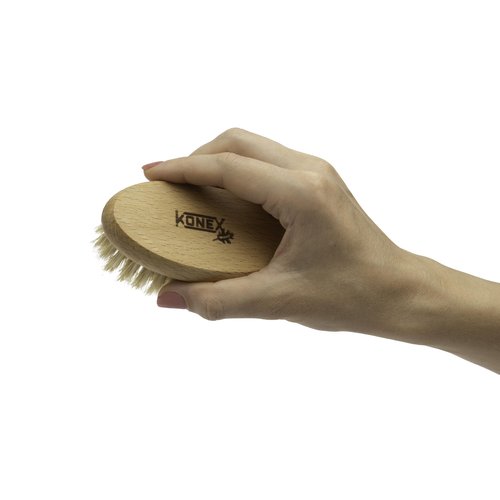 KONEX Bath Brush Set, Exfoliating Shower Scrubber, Dry Brushing Body Brush Set, Pore Opening, Beechwood Handle with Natural Bristle Large 15" Plus Small Face Brush