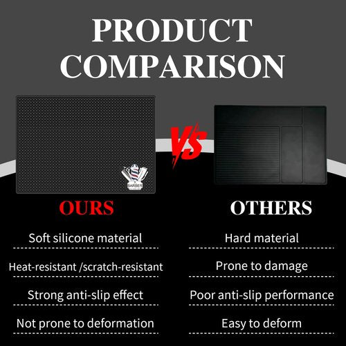 Barber Mat for Clippers Non-Slip Thickened Silicone Non-Slip Mat | Barber Shop Home Counter Workstation Organizer Mat for Scissors, Trimmers, Clippers, Hair Cards, Combs, Razors, etc (17.5 * 12 Inch)