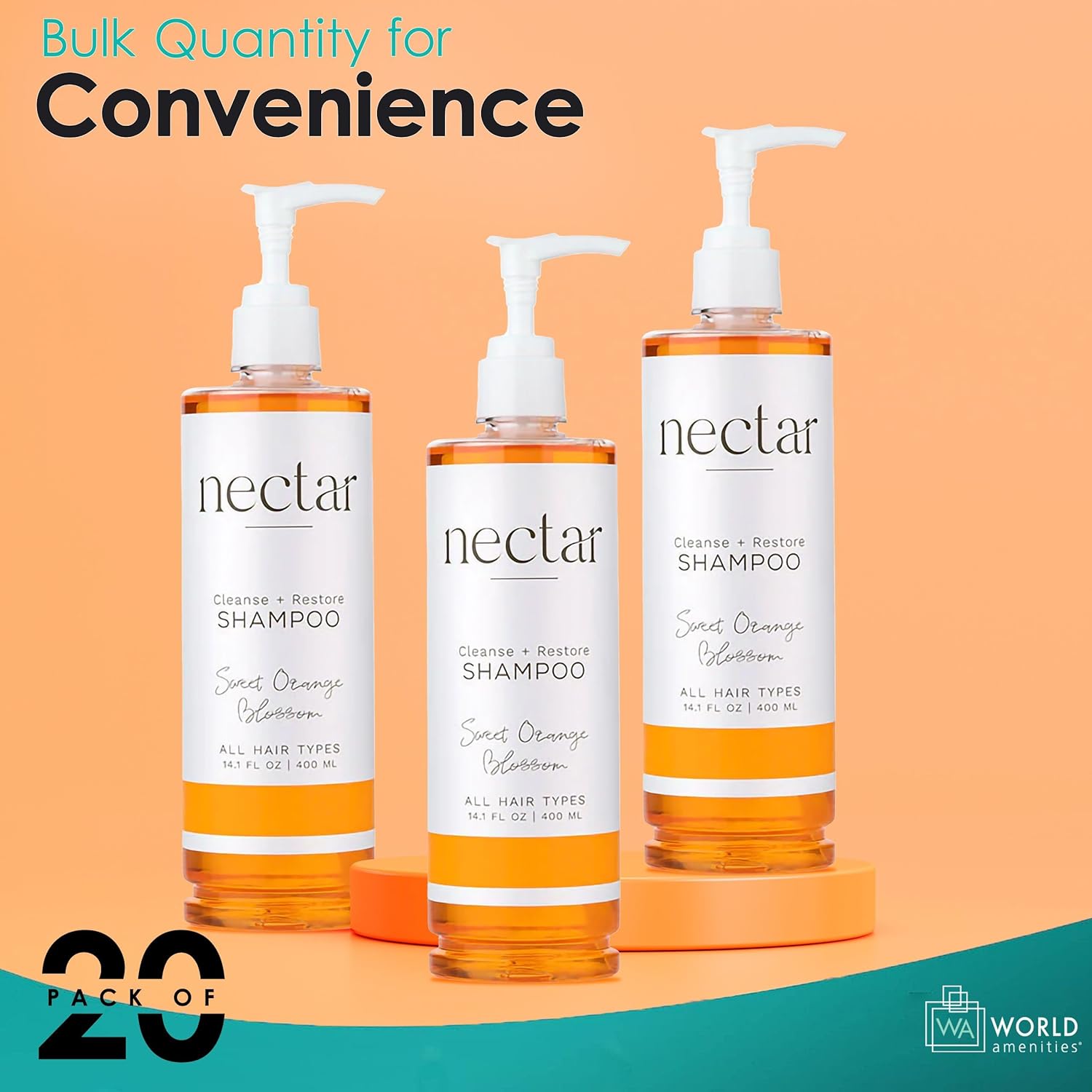 World Amenities Nectar Pump Bottle Shampoo - Orange Blossom Balancing Formula with Vitamins & Minerals
