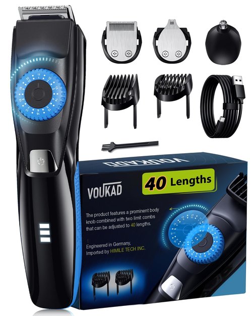 Beard Trimmer for Men, 120-Min Cordless Runtime, 0.5mm Precision Dial (40 Settings) - Constant Power Motor & IPX7 Waterproof Hair Clipper Kit with Detailer & Nose Trimmer, USB-C Quick Charge