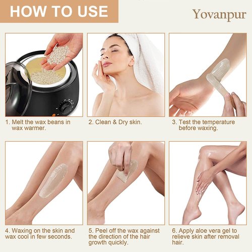 Hard Wax Beads for Hair Removal, Yovanpur 10.5oz Wax Beans for Sensitive Skin and Brazilian Waxing with 10pcs Wax Sticks (Cherry-Blossom)