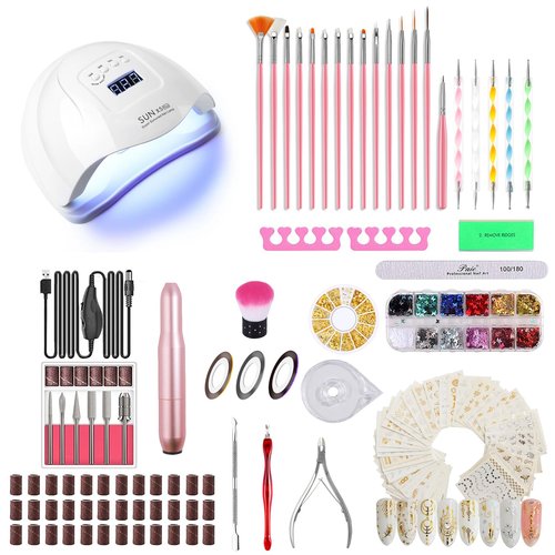 Upgrad 116 PCS Portable Electric Nail Drill Polish File Kit with 120W UV LED Nail Lamp Gel Manicure Dryer Lamp,Acrylic Nails Gel Polishing Shape Tools Supplies Set,Manicure Pedicure Nail Files DIY