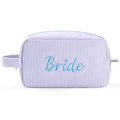 Etercycle Bride Makeup Bag, Blue Striped Cosmetic Bag Embroidery Bridal Shower Gifts, Large Travel Make Up Bags with Inside Pockets Toiletry Bag for Women Wedding Engagement Bachelorette Party